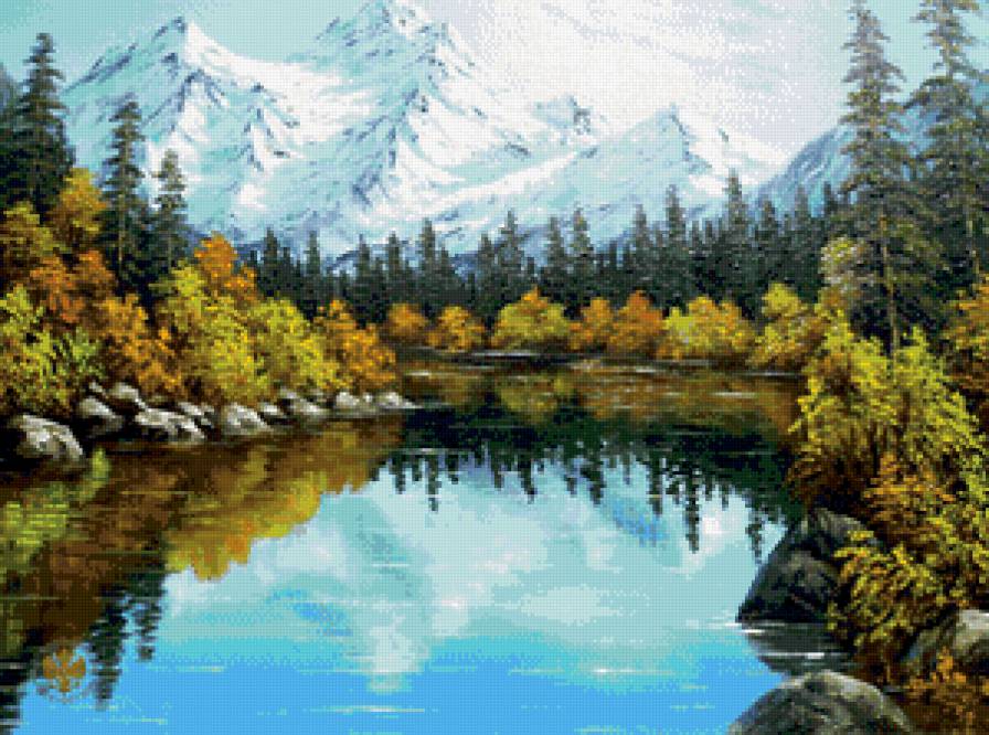 осень в горах - осень, живопись, лес, природа, река, пейзаж, золото, горы - предпросмотр