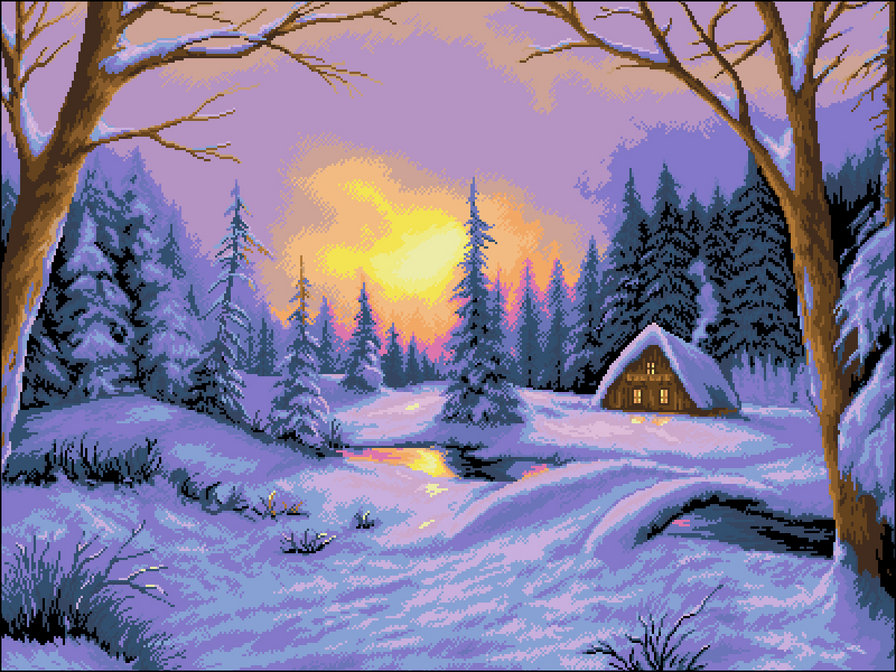 Зима - зима, природа, домик - оригинал