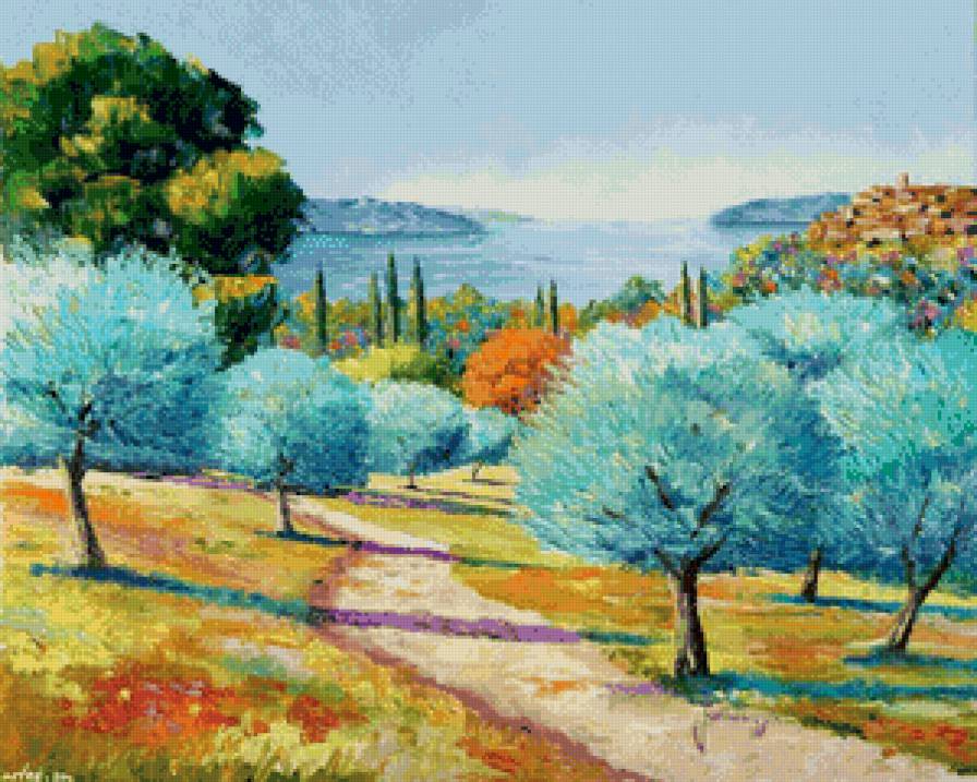 оливковый сад в провансе - живопись, краски, юг, сад, пейзаж, оливки, прованс, лето - предпросмотр