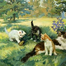 Оригинал схемы вышивки «кошка с котятами» (№901952)