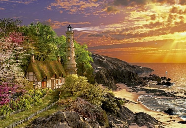 Домик на берегу - маяк, море, дом - оригинал