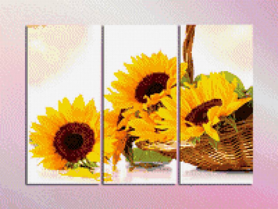 триптих-подсолнухи - корзина, подсолнухи, триптих, цветы - предпросмотр