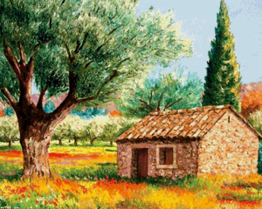 сады в тоскане - тоскана, краски, пейзаж, лето, сад, живопись, оливки, франция - предпросмотр