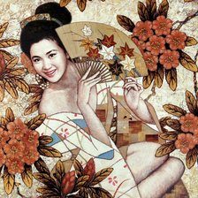 японская девушка с веером в цветах