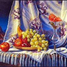 красочный натюрморт с фруктами и розой