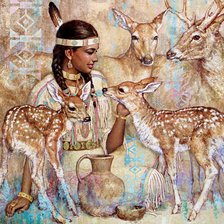Схема вышивки «индейская девушка с оленями»