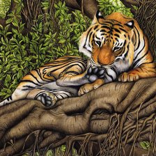 Оригинал схемы вышивки «тигр на дереве» (№906711)