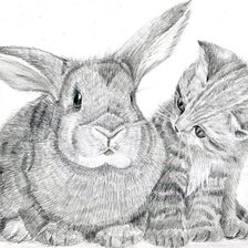 Схема вышивки «кролик и котик»