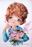 Оригинал схемы вышивки «девочка с цветами» (№908169)