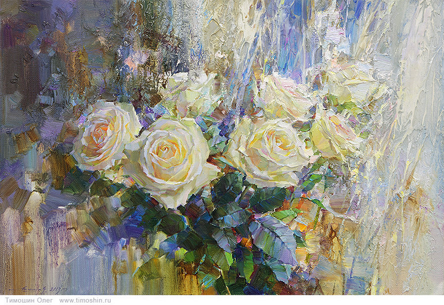 белые розы - живопись, панно, розы, букет, цветы - оригинал