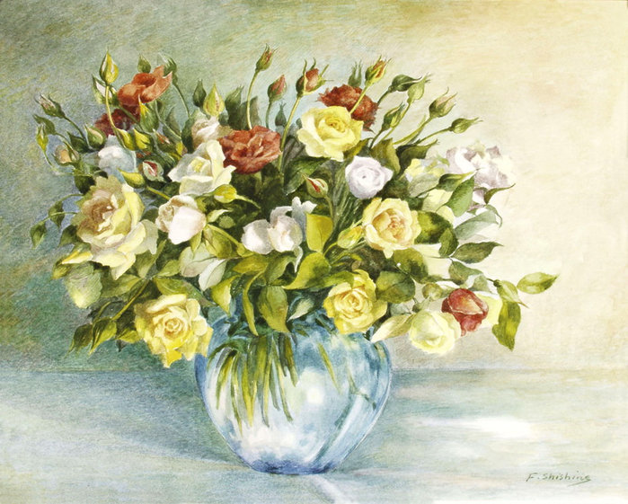 розы в вазе - ваза, цветы, роза, живопись, букет, натюрморт - оригинал