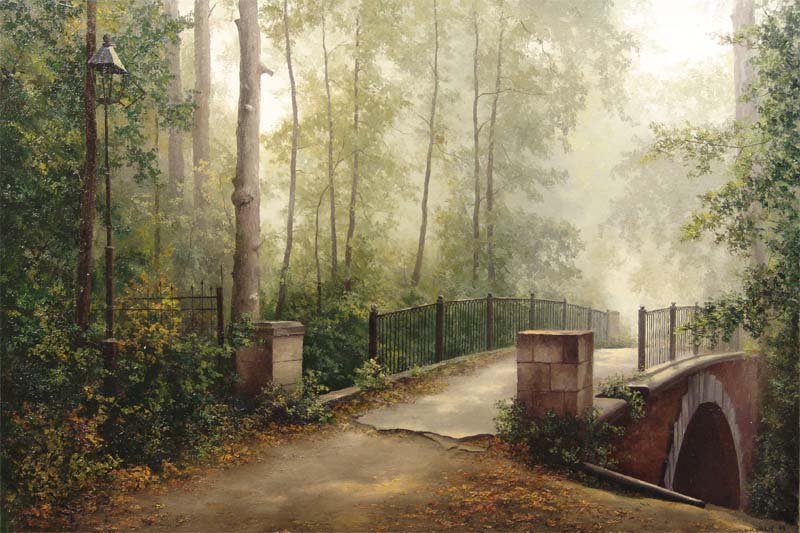 Утро туманное - туман, лес, мост - оригинал