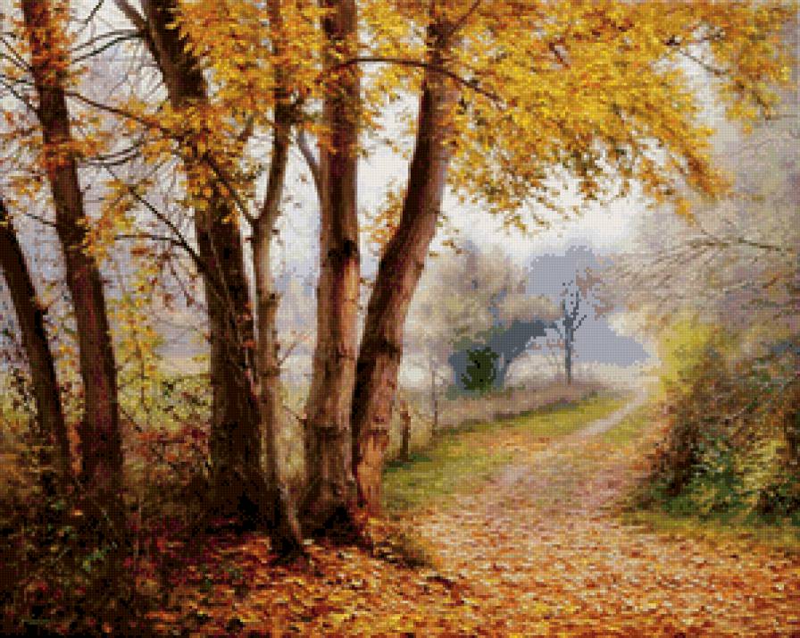 осень в парке - пейзаж, золото, природа, живопись, дерево, осень - предпросмотр