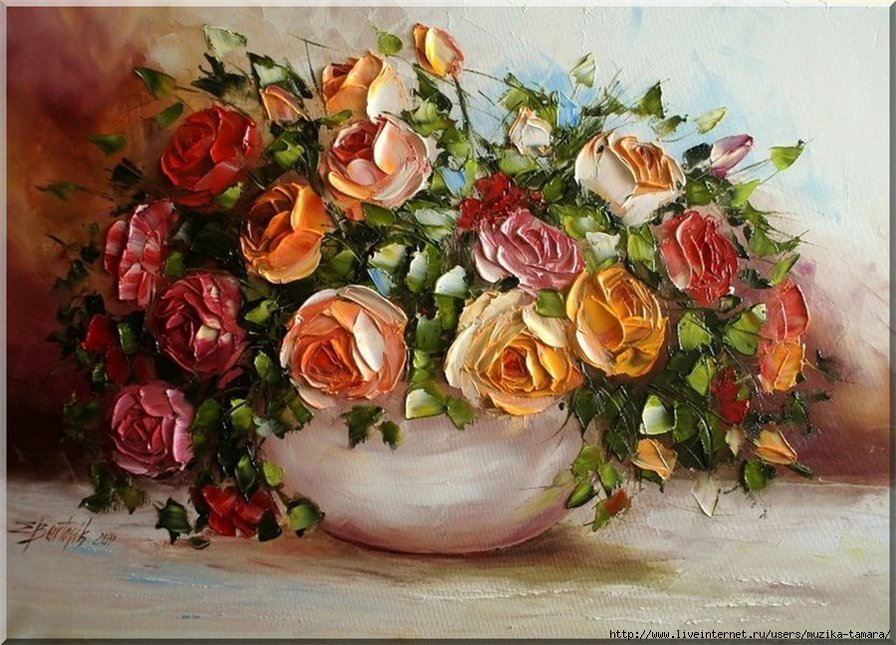 розы в вазе - ваза, букет, натюрморт, живопись, роза, цветы - оригинал