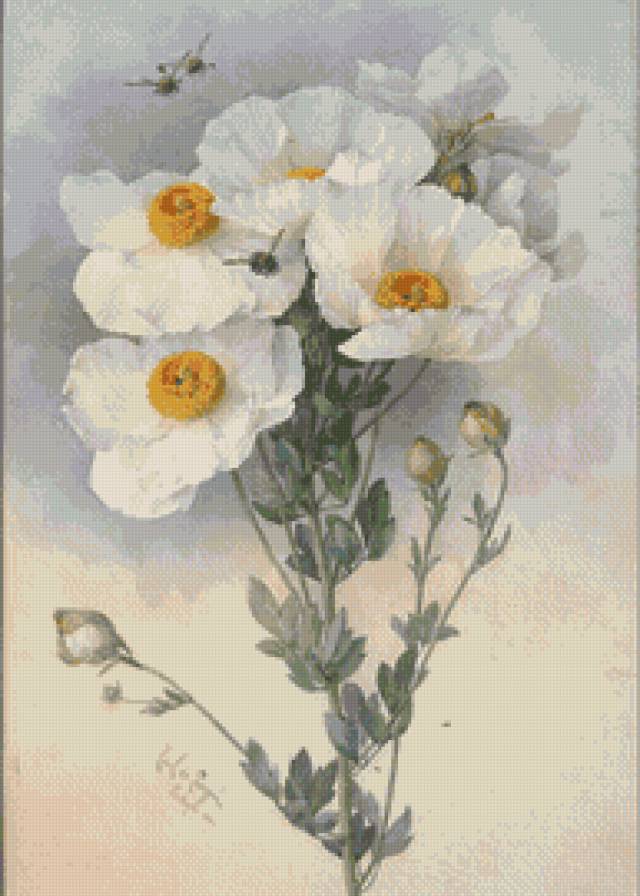 Цветы с пчелками Лонгпре Пауль - уветы - предпросмотр