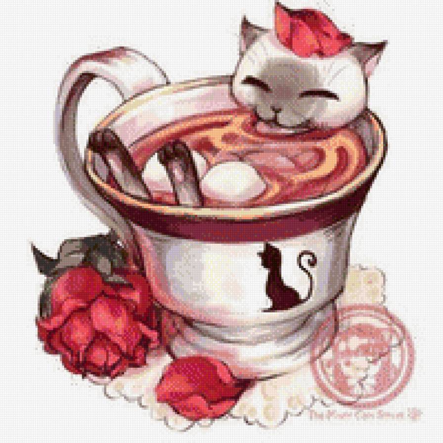 чашка кота 2 - животные, чай, кошка - предпросмотр