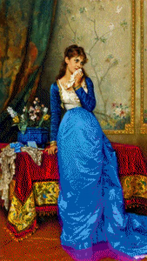 Девушка в голубом платье - живопись, картина, девушка - предпросмотр