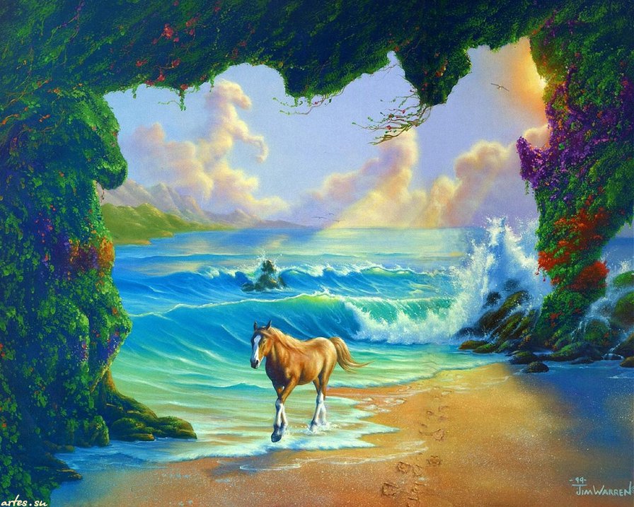 лошадь на скаку - море, природа, лошадь, пейзаж, берег, небо, животное - оригинал