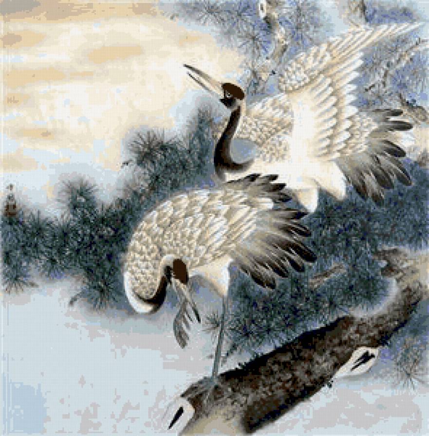Восточная живопись Журавли - птицы, восток, журавли, восточная живопись - предпросмотр