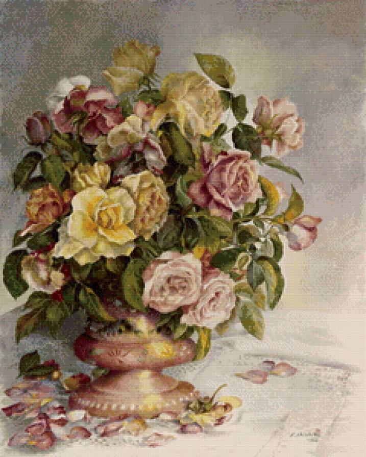 розы в вазе - розы, цветы, кувшин, живопись, букет, ваза, натюрморт - предпросмотр