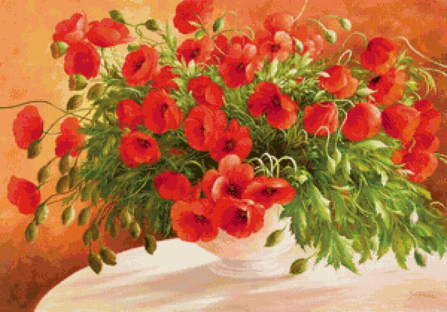красные маки в белой вазе - цветы, маки, натюрморт, живопись, ваза, букет - предпросмотр