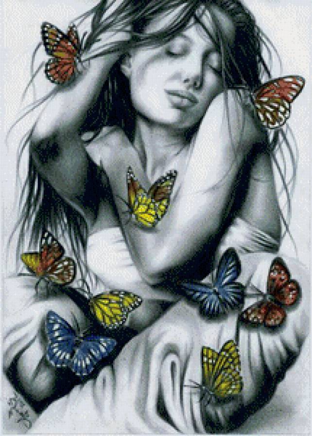 девушка и бабочки - бабочки, девушки - предпросмотр