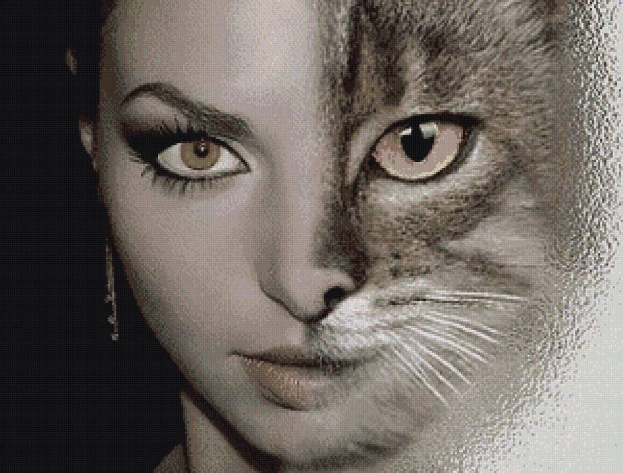 женщина-кошка - женщина, животные, люди - предпросмотр