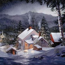 Оригинал схемы вышивки «зима в деревне» (№922071)