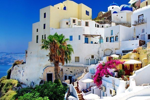 Солнечная Греция - дом, греция, побережье, цветы - оригинал