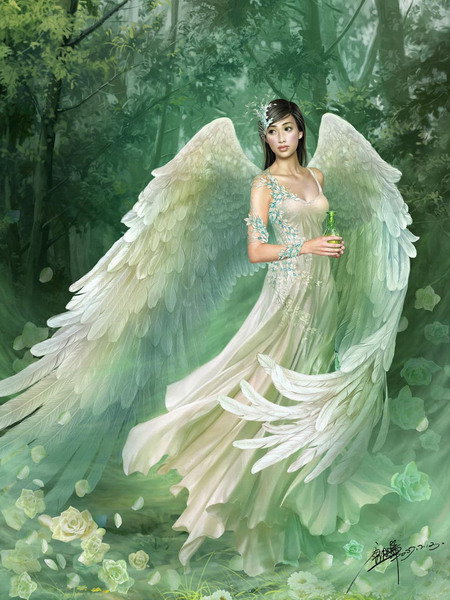 Девушка-ангел - девушка, фэнтези, азиатка, ангел, ешуи танг - оригинал