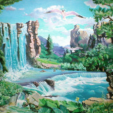 Оригинал схемы вышивки «водопад в лесу» (№925251)