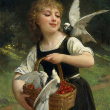 Оригинал схемы вышивки «девочка с голубями» (№925474)
