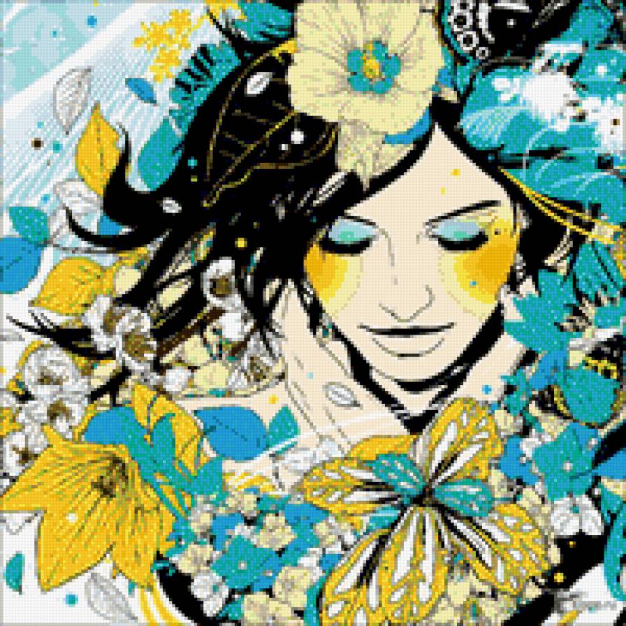 Девушка в цветах - marumiyan, фэнтези, лицо, девушка, цветы - предпросмотр