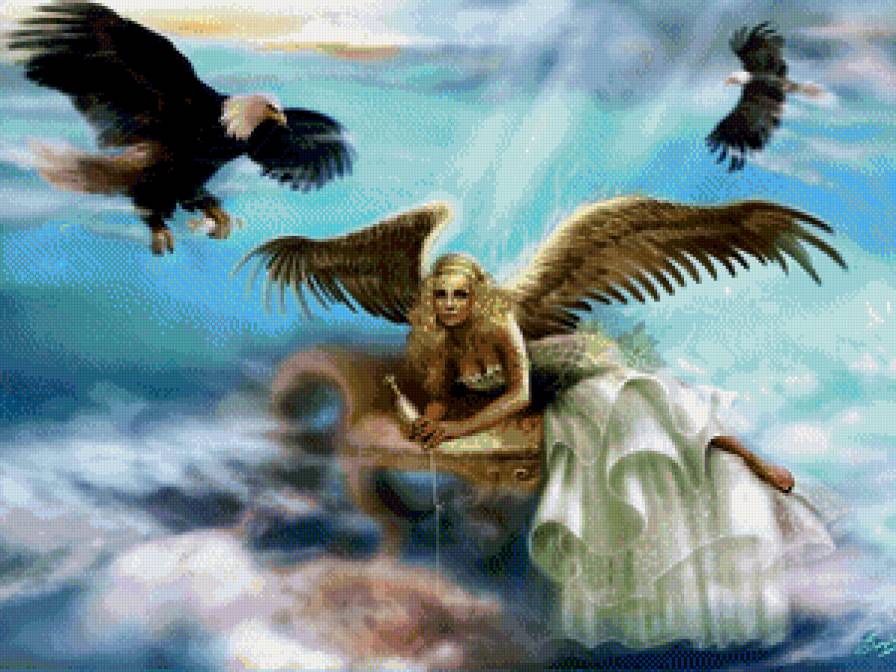 Ангел - пряжа, птицы, ангел, небеса, крылья - предпросмотр