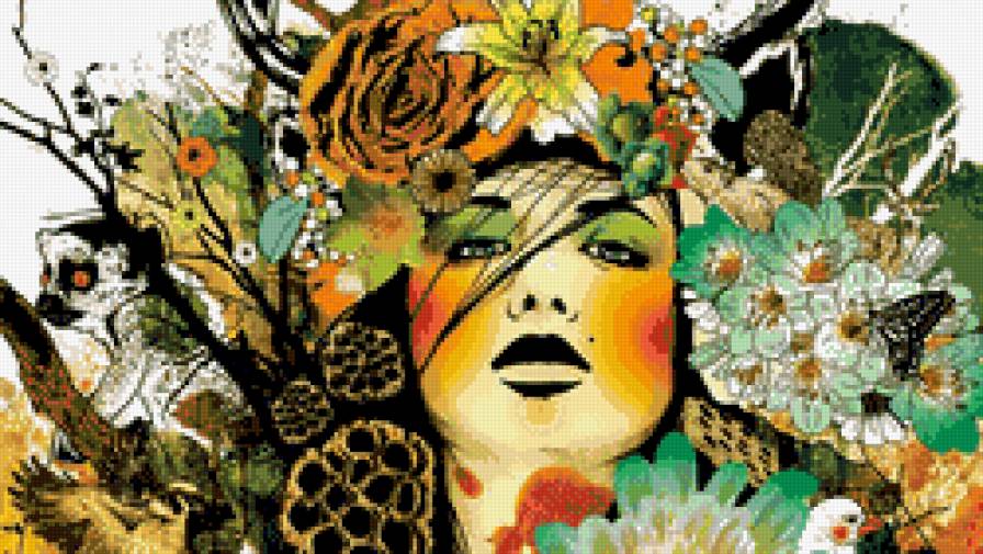 Девушка в цветах - marumiyan, фэнтези, девушка, лицо, цветы - предпросмотр