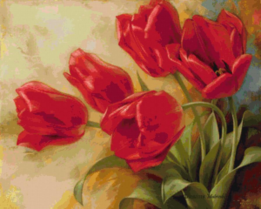 Тюльпаны Левашова - цветы, картины художников - предпросмотр
