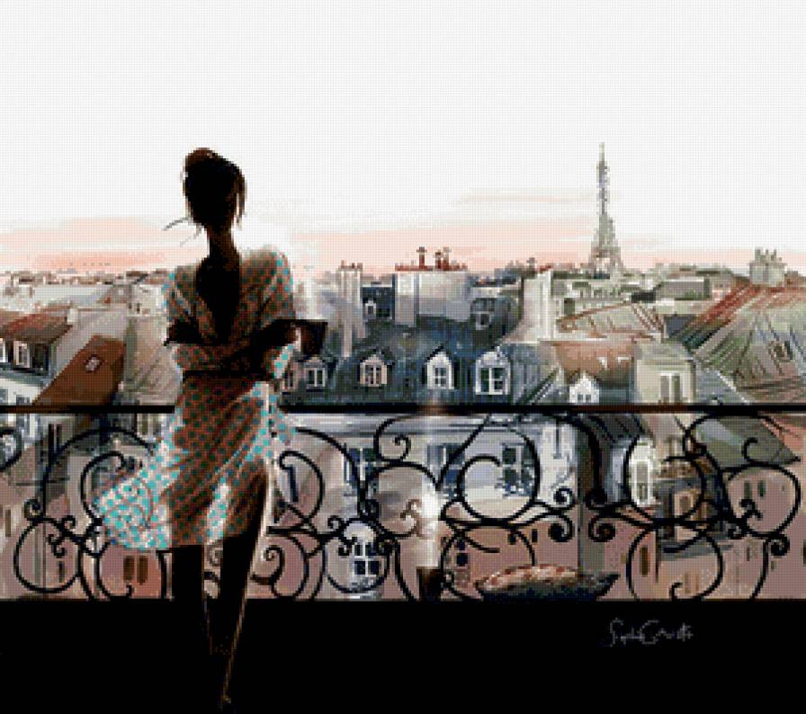 утро в париже - романтика, франция, город, девушка, утро, париж, силуэт, пейзаж - предпросмотр