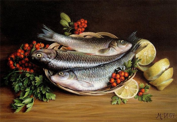 cерия "кухня" - кухнеа. натюрморт.рыба. ягоды.лимон - оригинал