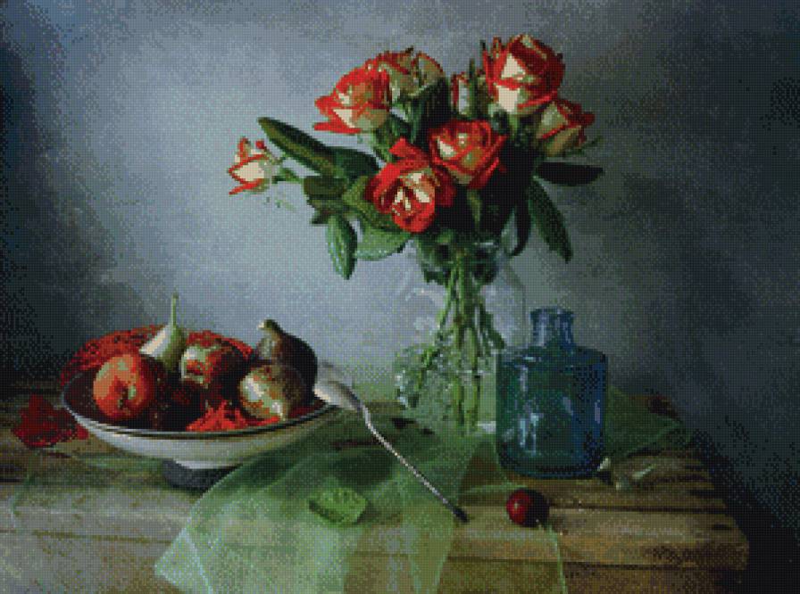 cерия "кухня" - кухнеа. натюрморт.цветы.розы.фрукты.инжир - предпросмотр