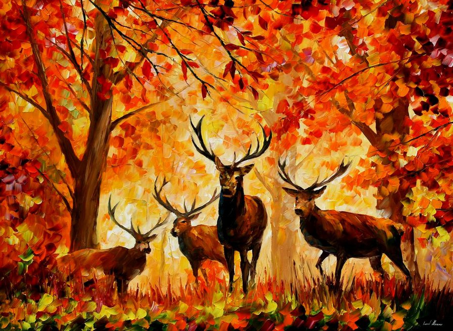 Осенние олени - афремов, олени, осень, картина - оригинал