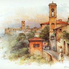 Оригинал схемы вышивки «городской пейзаж старого города акварелью» (№926884)
