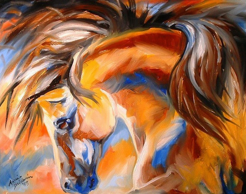яркая лошадь - конь, лошадь, природа, огонь, краски, живопись, животное - оригинал