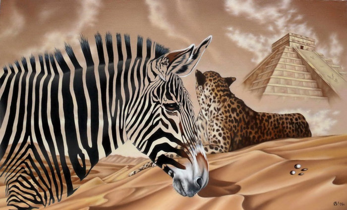 зебра и леопард - животные, хищник - оригинал