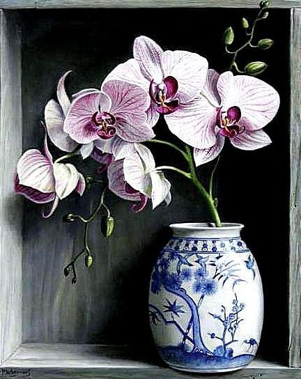Орхидеи - ваза, цветы, натюрморт, орхидеи - оригинал