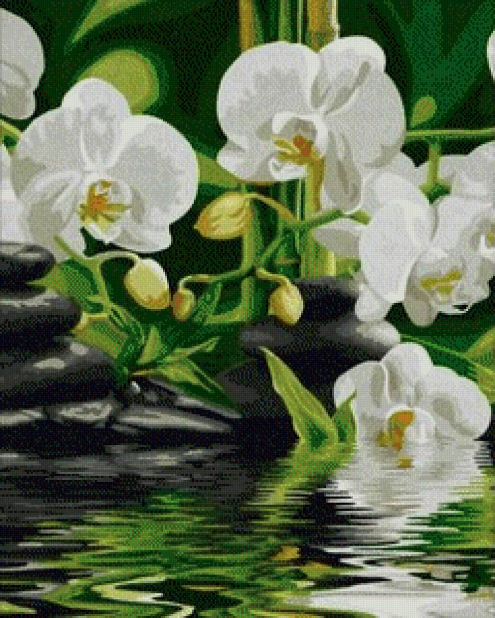 Триптих "Романтика орхидеи" чентр - панно, цветы, свечи, отражение, романтика, триптих - предпросмотр