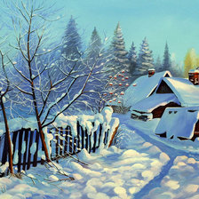 Оригинал схемы вышивки «зима в деревне» (№930905)