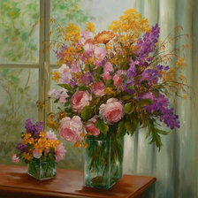 Оригинал схемы вышивки «цветы в вазе у окна» (№930931)