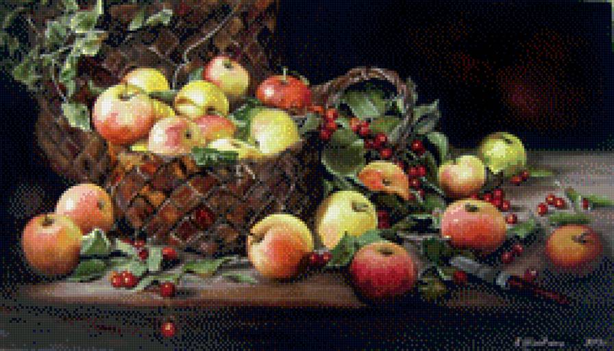 Корзина яблок - фрукты, натюрморт - предпросмотр