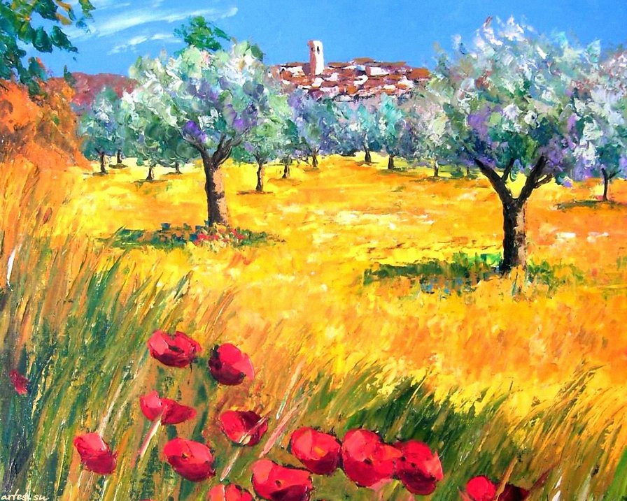 оливковый сад в провансе - пейзаж, прованс, сад, краски, оливки, лето, юг, живопись - оригинал