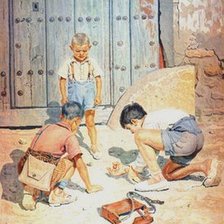 Niños jugando a las canicas en Tomeñoso